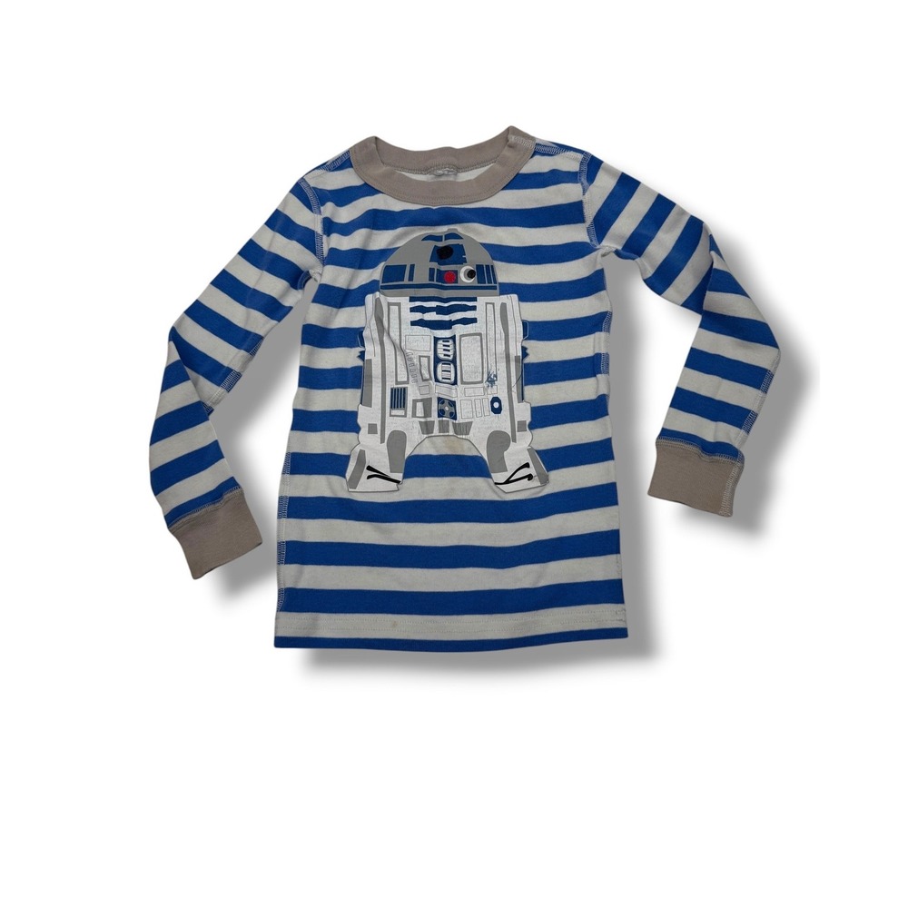 Star Wars‎ R2-D2 Pajama Top Boys Sz 6 Blue White Striped Long Sleeve Droid Shirt